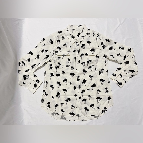 Long Sleeve Pointed Collar Dry Silk Shirt in Palm Tree Print - Picture 4 of 10